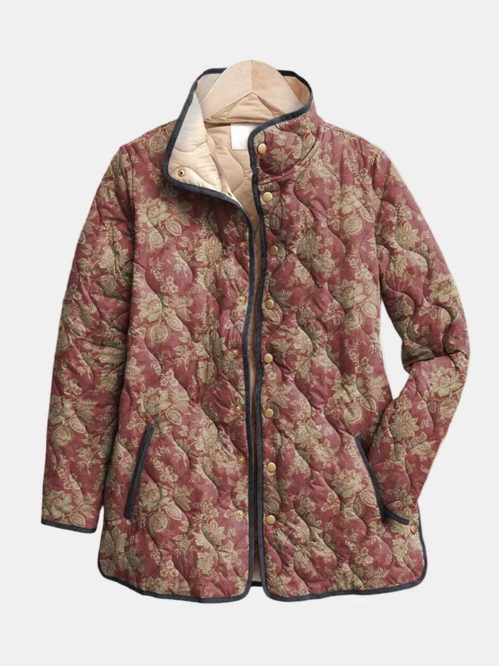 Women's Quilted Jacket with Floral Print for Mid-Season