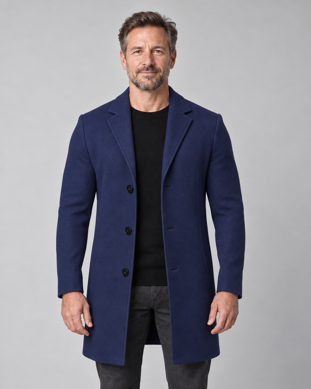 Men's Overcoat with Lapel Collar and Button Closure