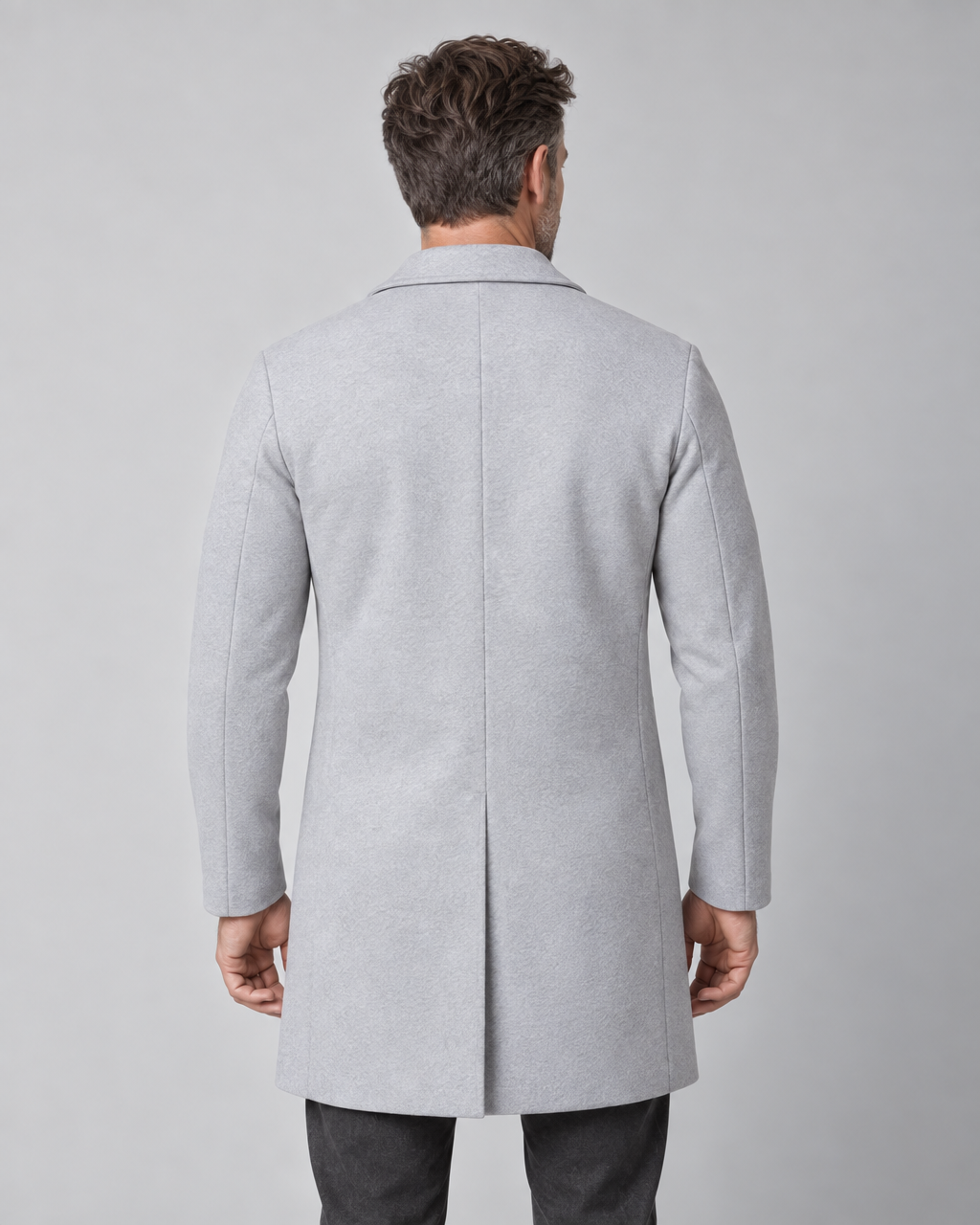 Men's Overcoat with Lapel Collar and Button Closure