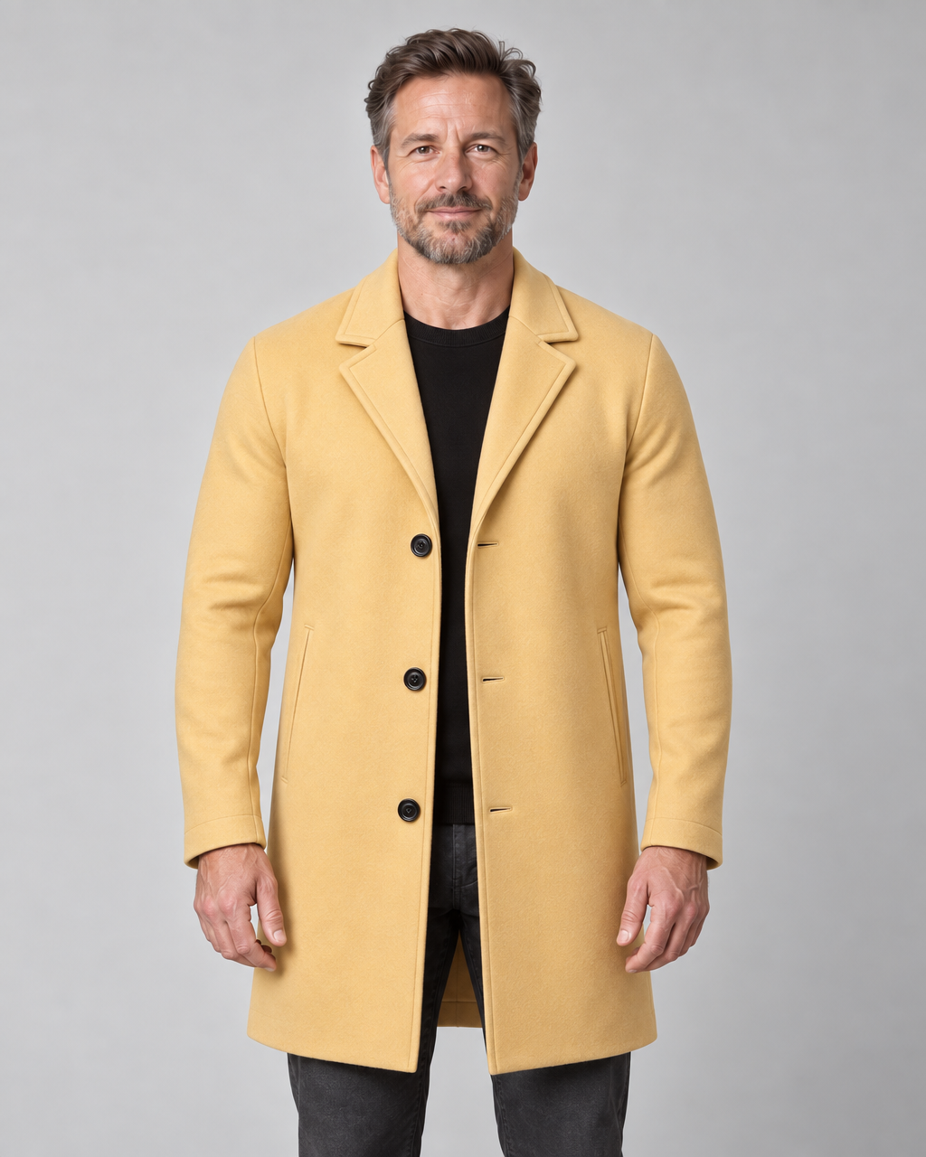 Men's Overcoat with Lapel Collar and Button Closure