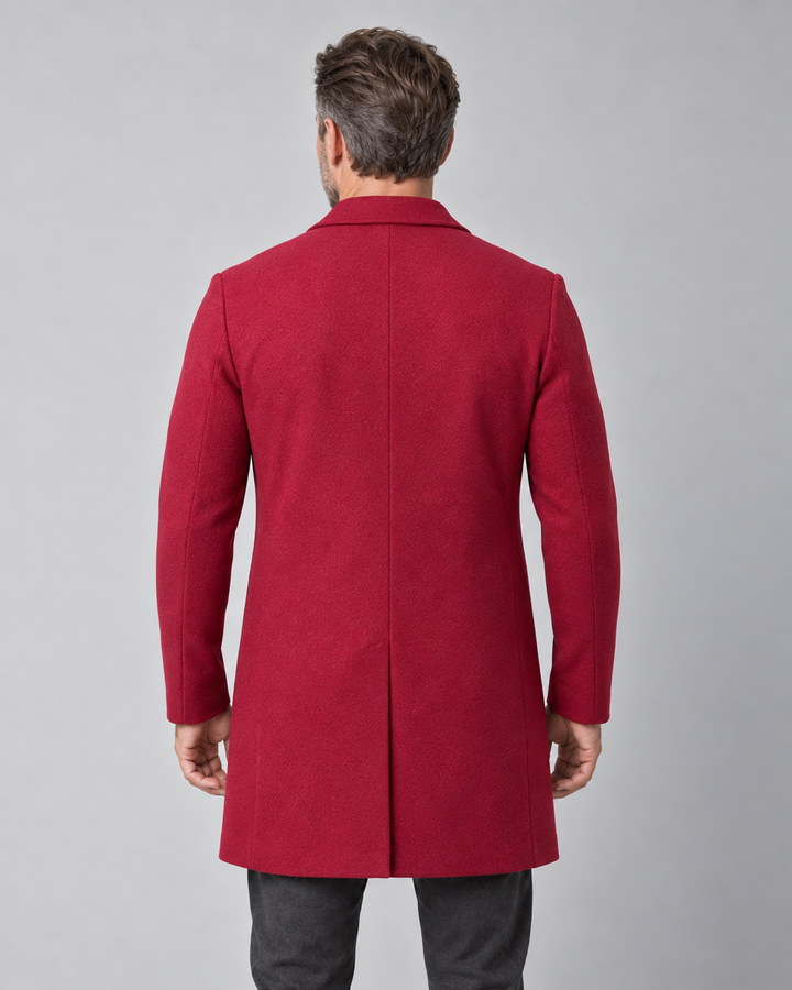 Men's Overcoat with Lapel Collar and Button Closure