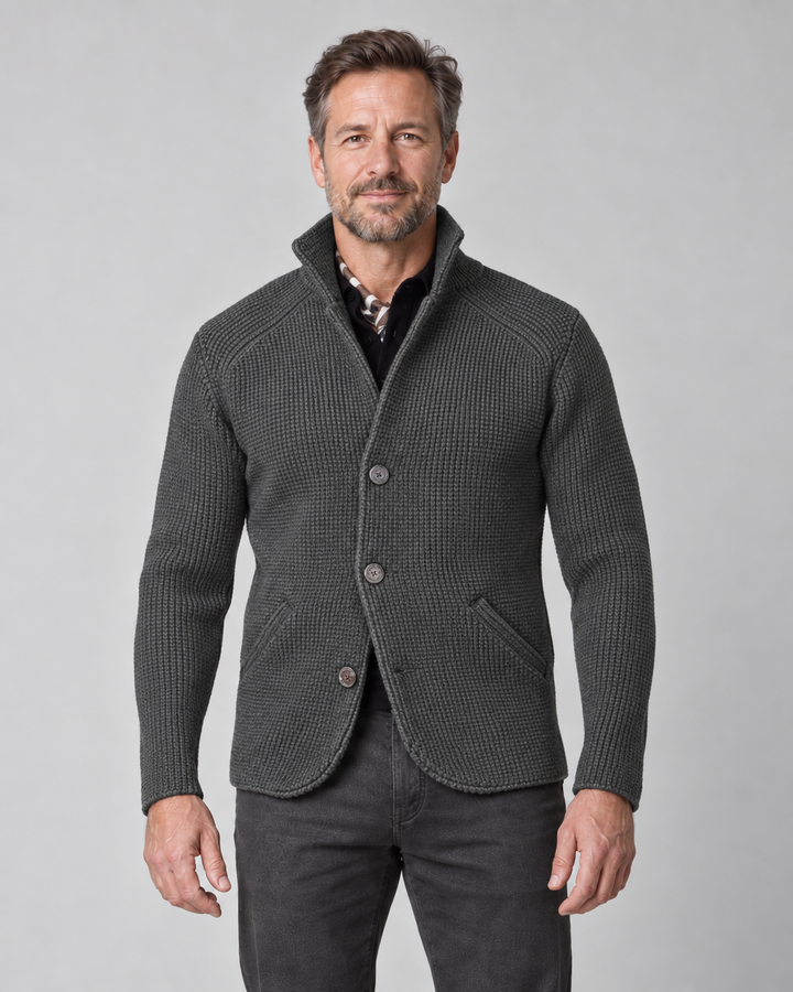 Men's Button-Front Jacket – Stand Collar and Textured Finish