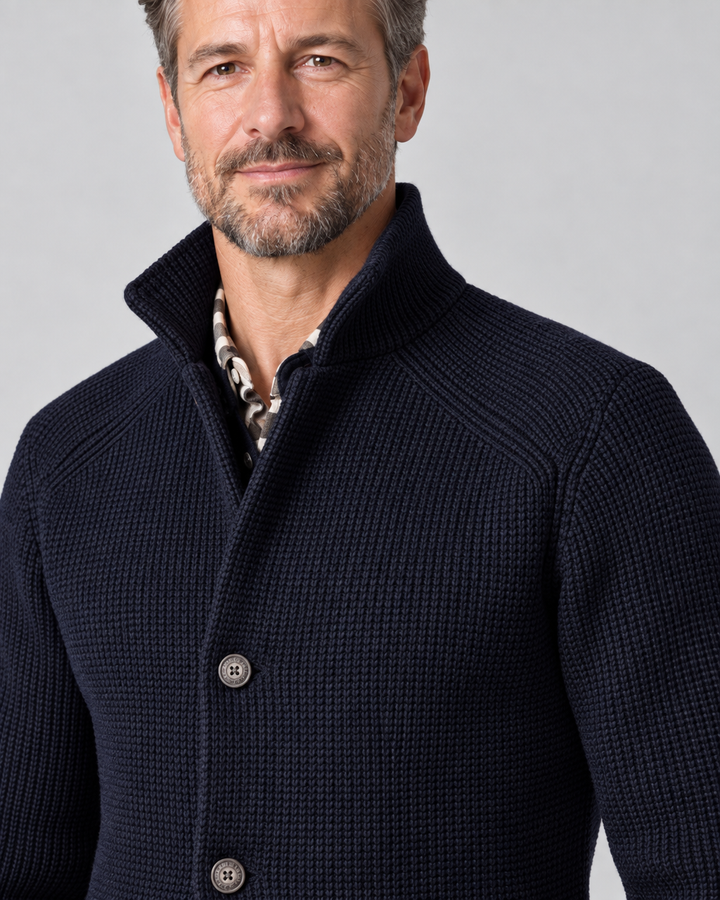 Men's Button-Front Jacket – Stand Collar and Textured Finish