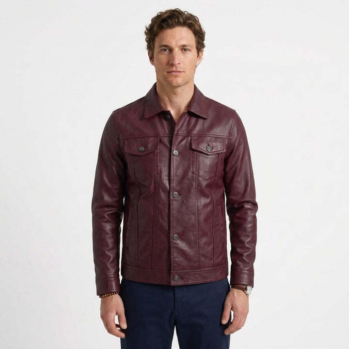 Buttoned Faux Leather Jacket for Men