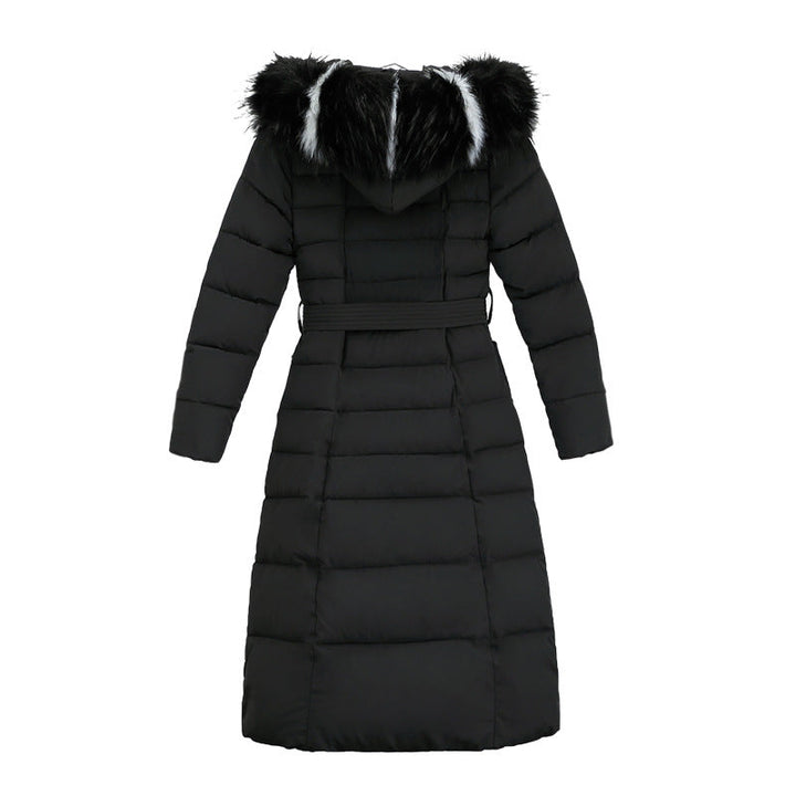 Women's Long Quilted Winter Parka with Hood and Belt - Elena Harper