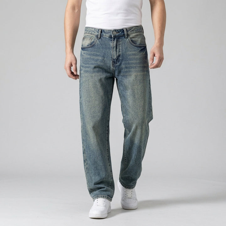 Straight Leg Casual Denim Jeans Trousers For Men
