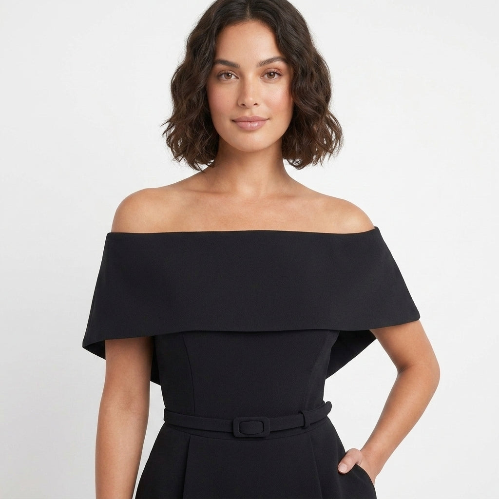 Black Off Shoulder A Line Dress