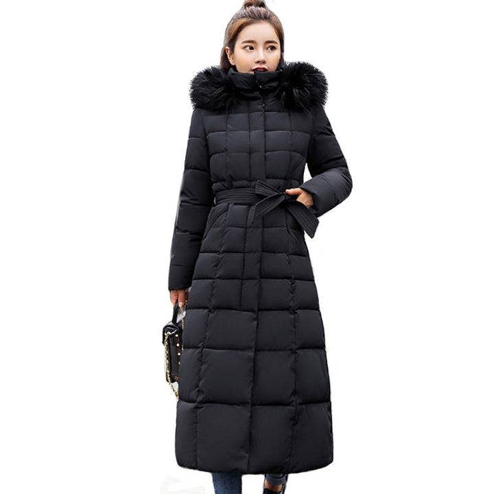 Women's Long Quilted Winter Parka with Hood and Belt - Elena Harper