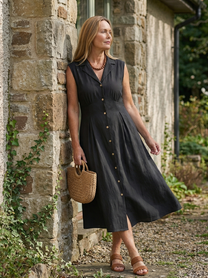 Women's Stack Button Midi Dress – Effortless Style