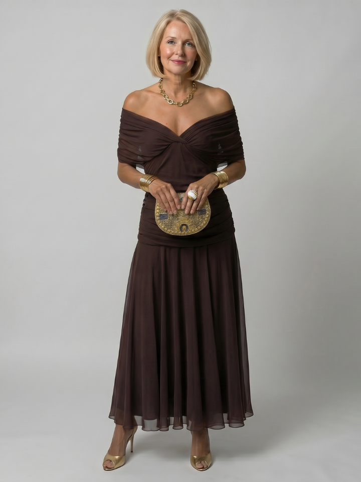Midi dress for women with off-the-shoulder design - Fluid and romantic