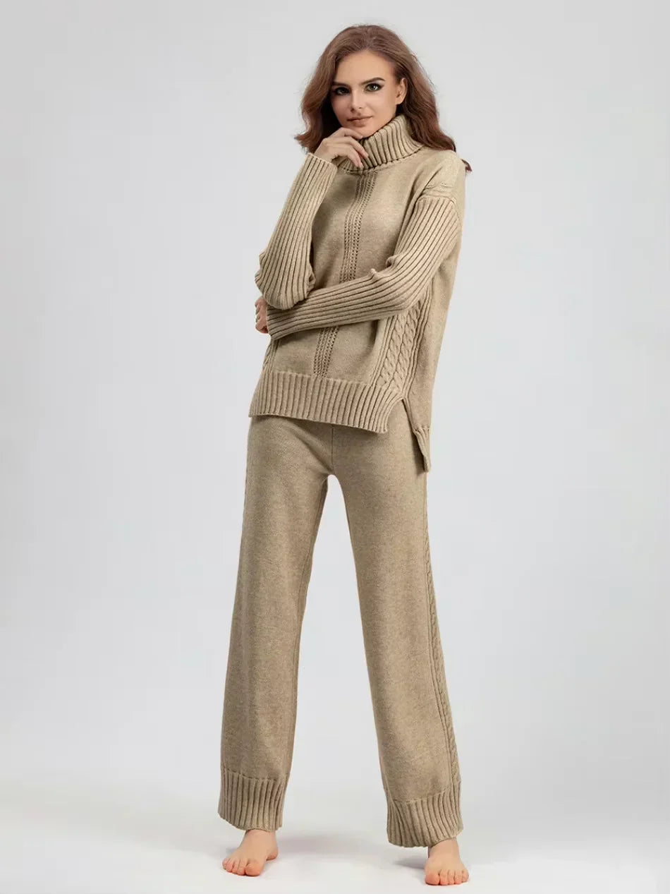 Scarlett | Chic High-Neck Knit Sweater & Loose Pants Set