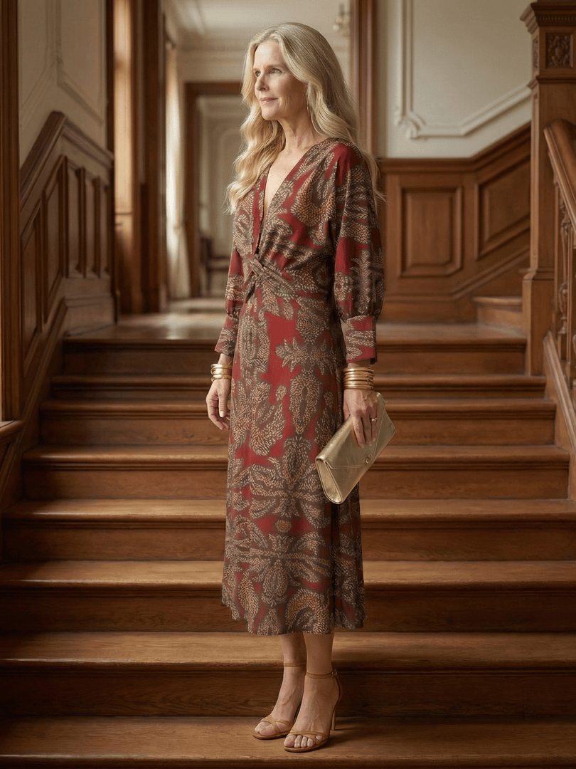 Emma & Rose Cape Town Lune™ Natural Wrap Midi Dress in soft fabric, featuring a stylish wrap design and midi length.