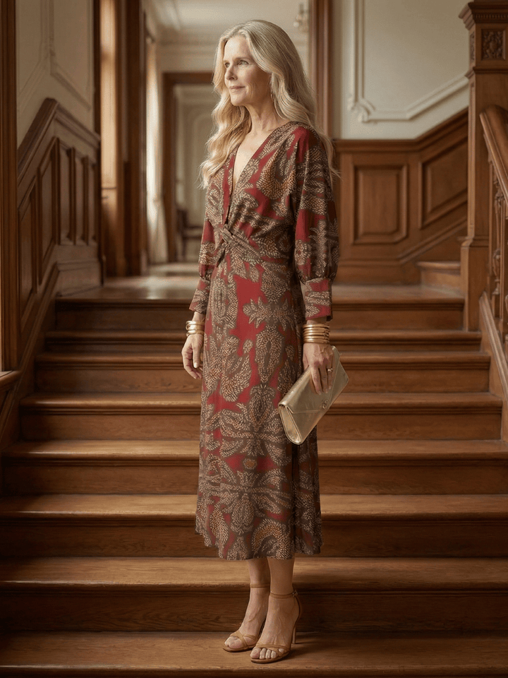 Emma & Rose Cape Town Lune™ Natural Wrap Midi Dress in soft fabric, featuring a stylish wrap design and midi length.