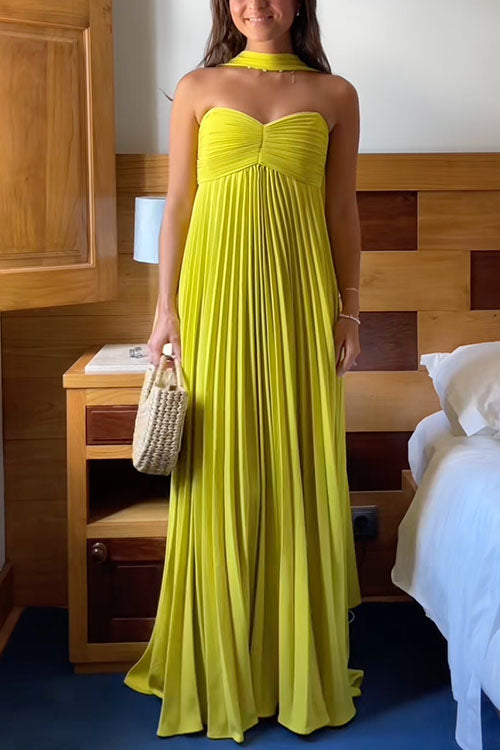 Women's Elegant Off-Shoulder Maxi Dress with Lacing & Pleats