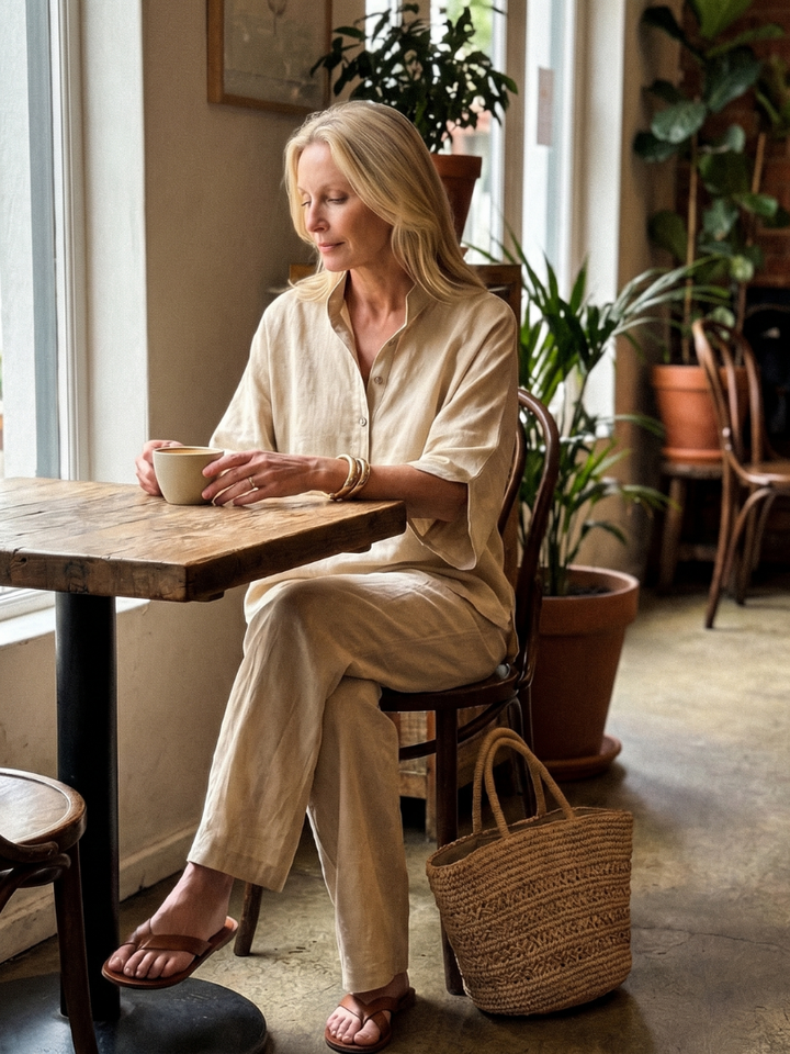 Amity Button Front Relaxed Tunic Trouser Set - Elena Harper