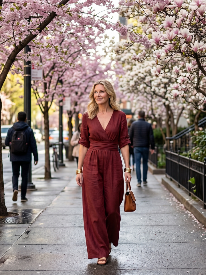Women's Cross Front Wide Leg Jumpsuit - Elegant & Comfortable