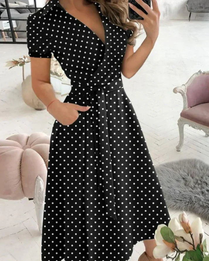 Women's Elegant V-Neck Midi Dress for Sophisticated Style