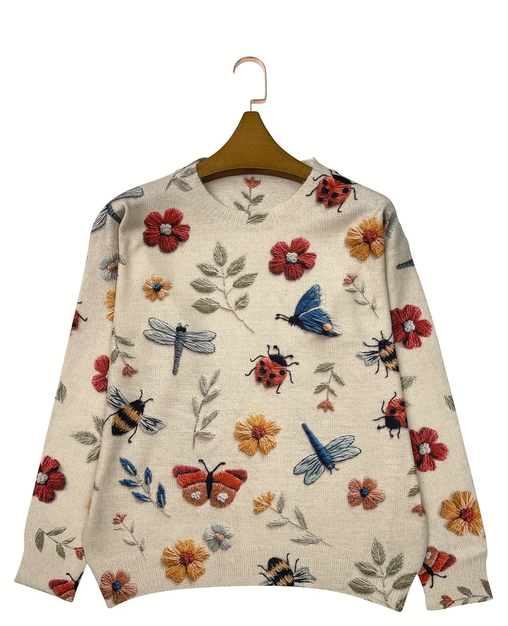 Lesa Pullover with Flower and Insect Pattern - Elena Harper