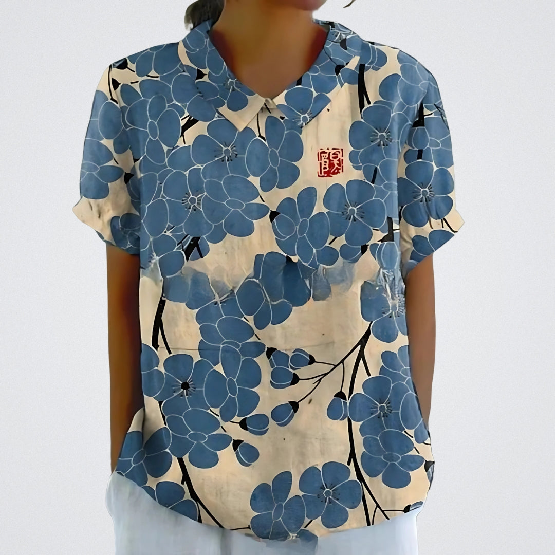 Lina™ - Stylish Linen Blouse with Floral Pattern