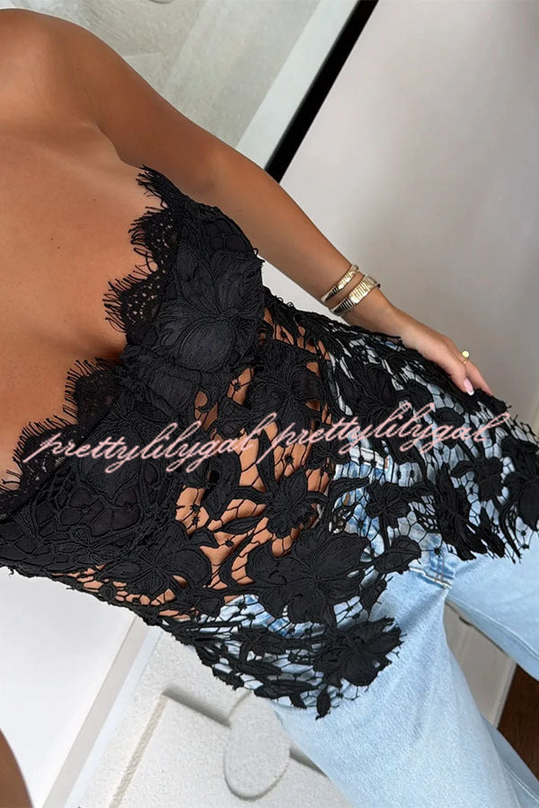 Floral Embroidered Lace Strapless Top