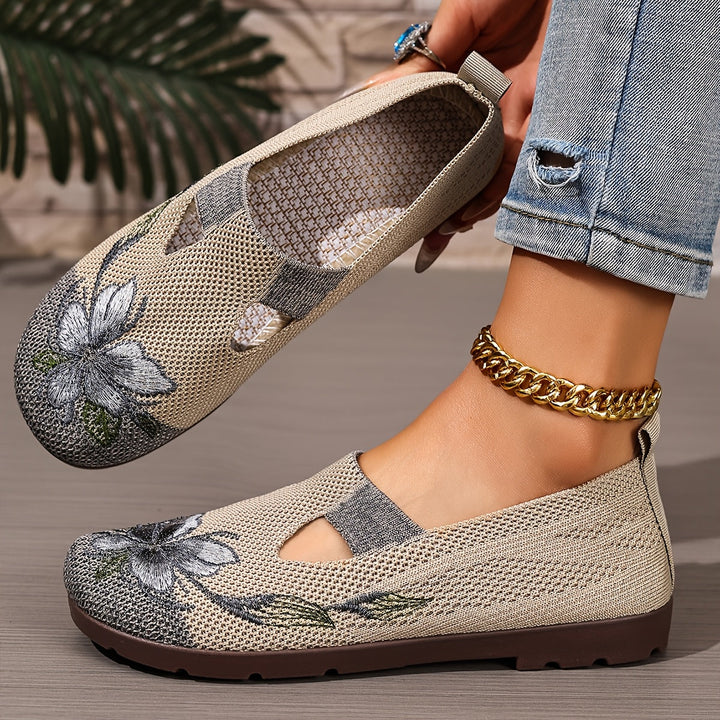 Women's Embroidered Slip-On Flats with Floral Detail