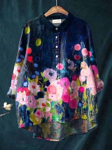 Bella | Women's Floral Button Front Pocket Blouse