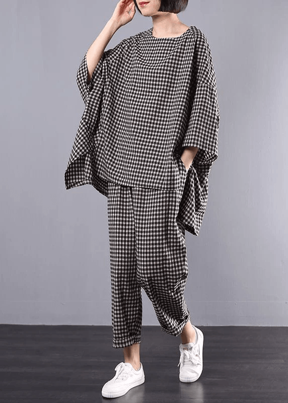 Havilla Loose Fit Vintage Check Set in Cotton and Linen, view 2 - Elena Harper