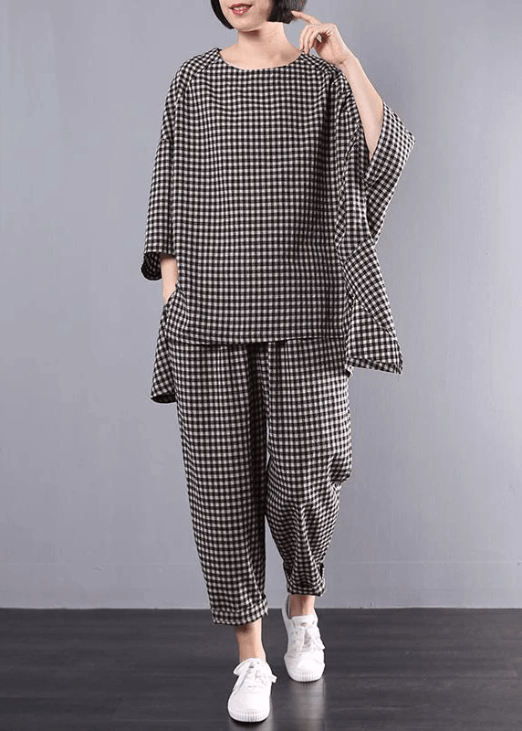 Havilla Loose Fit Vintage Check Set in Cotton and Linen, view 9 - Elena Harper