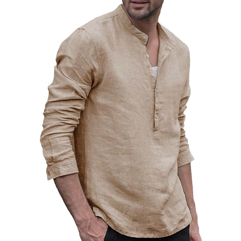 Thomas Kelly | Linen Look Band Collar Shirt For Men