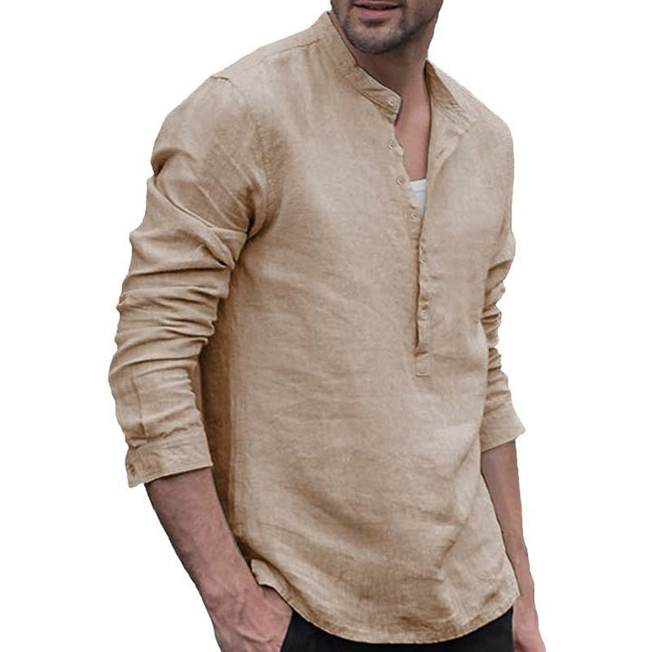 Thomas Kelly | Linen Look Band Collar Shirt For Men
