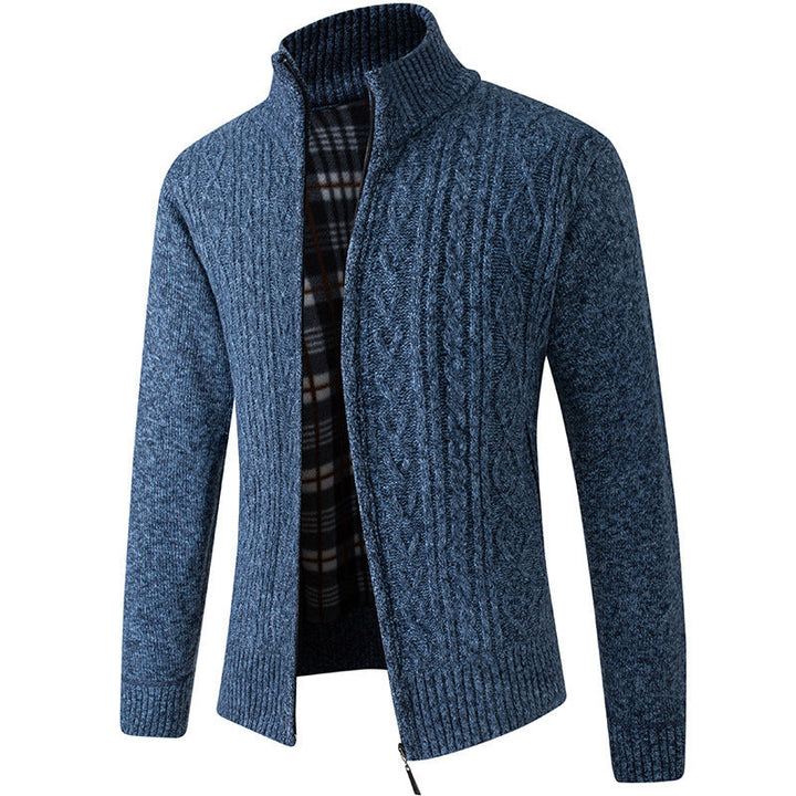 Knitted Vest with Cable Pattern and Checked Lining for Men