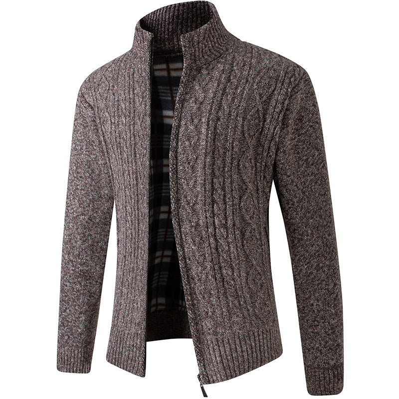 Knitted Vest with Cable Pattern and Checked Lining for Men