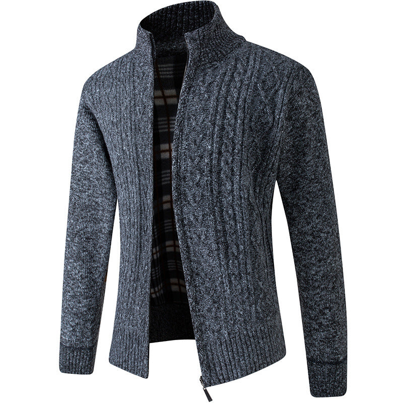 Knitted Vest with Cable Pattern and Checked Lining for Men