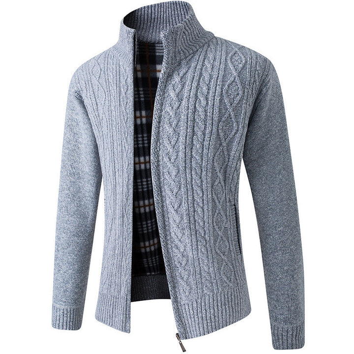 Knitted Vest with Cable Pattern and Checked Lining for Men