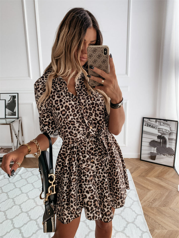 Women's Short Printed Dress with Short Skirt – Vintage Style