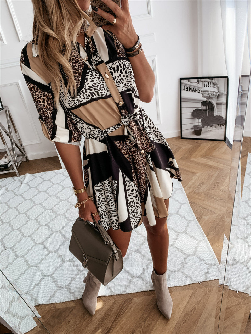 Women's Short Printed Dress with Short Skirt – Vintage Style