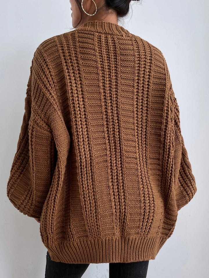 Women's Chunky Cable Knit Oversized Cardigan with Button Closure
