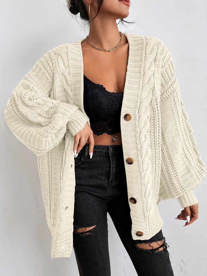 Women's Chunky Cable Knit Oversized Cardigan with Button Closure