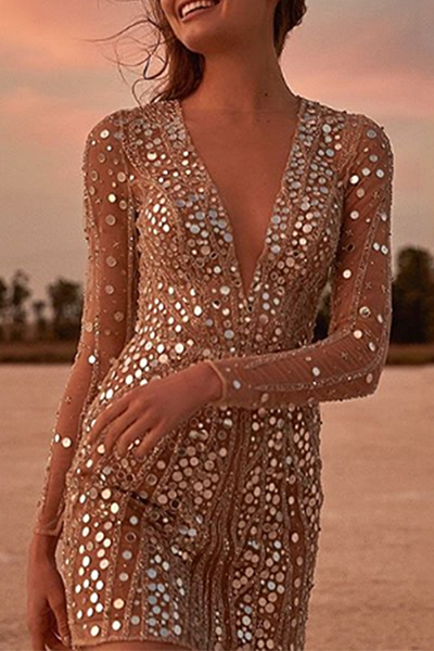 Elegant Sparkly Women's Dress, Fitted Cut & Chic Evening Look