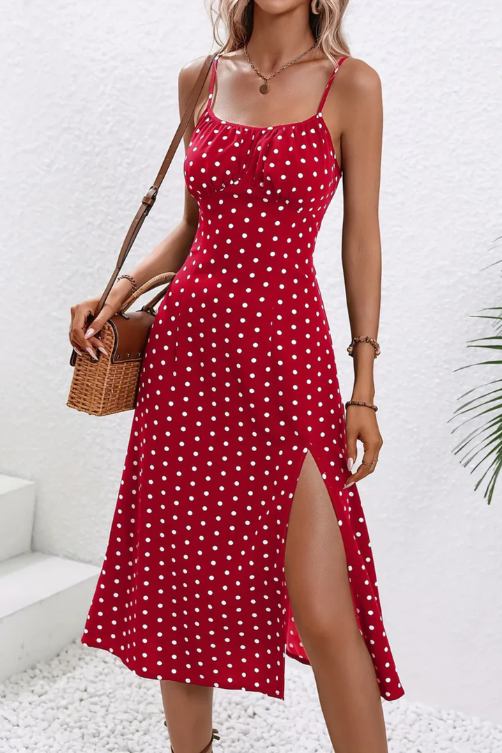 Floral Midi Slip Dress Spaghetti Strap Side Split Summer Holiday