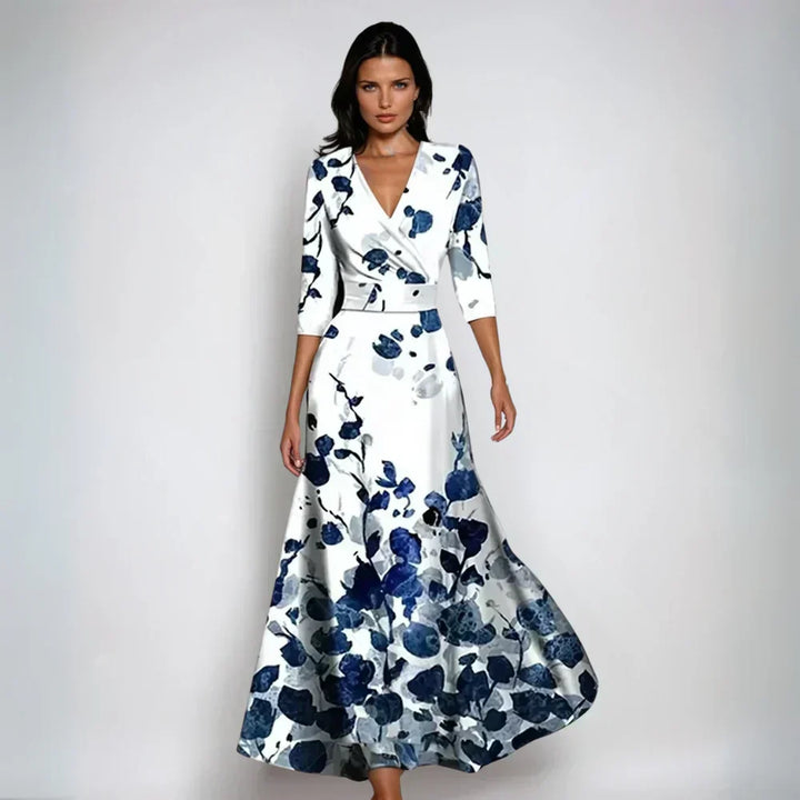Eliana Elegant Floral A-Line Dress, view 3 - Elena Harper