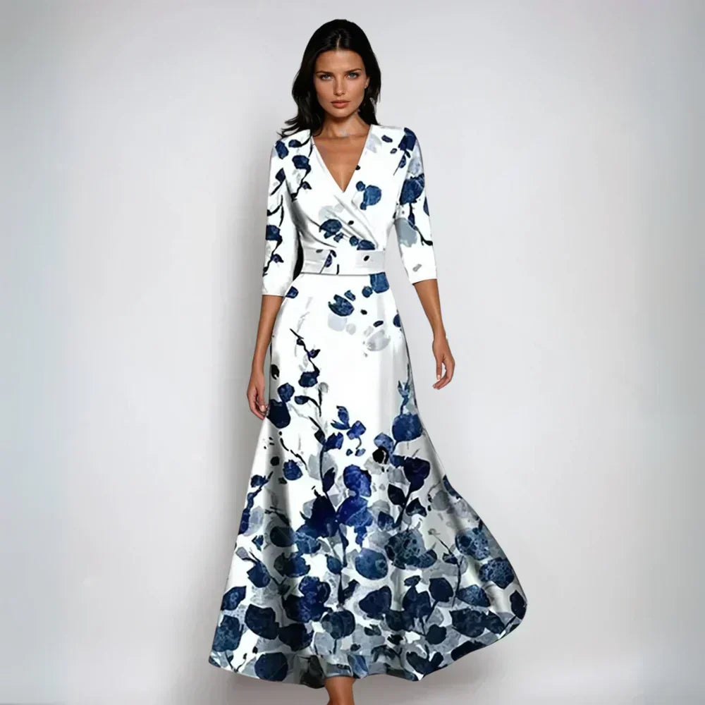 Eliana Elegant Floral A-Line Dress, view 3 - Elena Harper