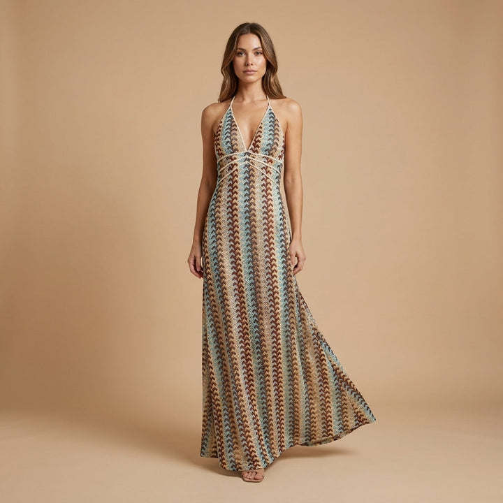 Boho Halter Maxi Dress Multicolour Print Backless