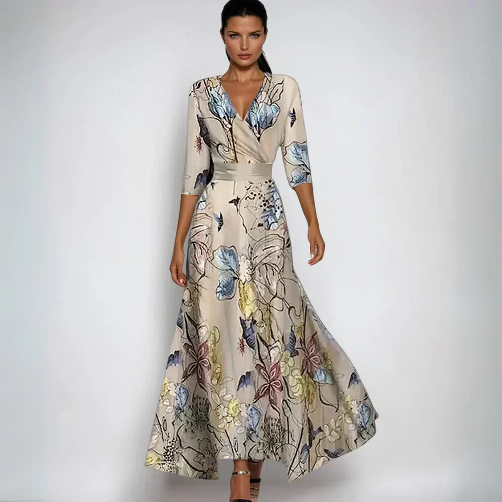 Eliana Elegant Floral A-Line Dress, view 4 - Elena Harper