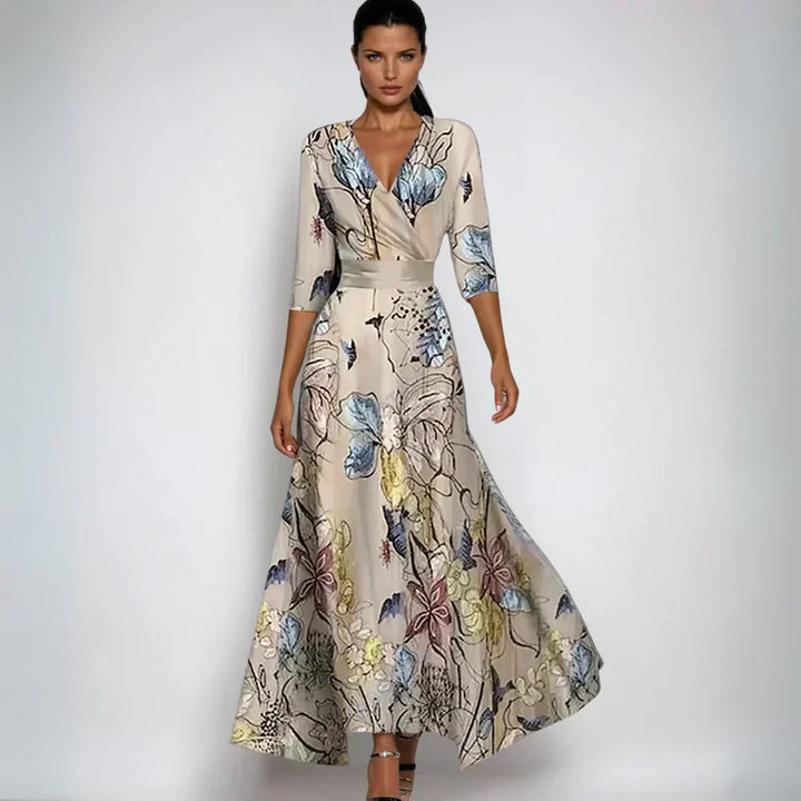 Eliana Elegant Floral A-Line Dress, view 4 - Elena Harper