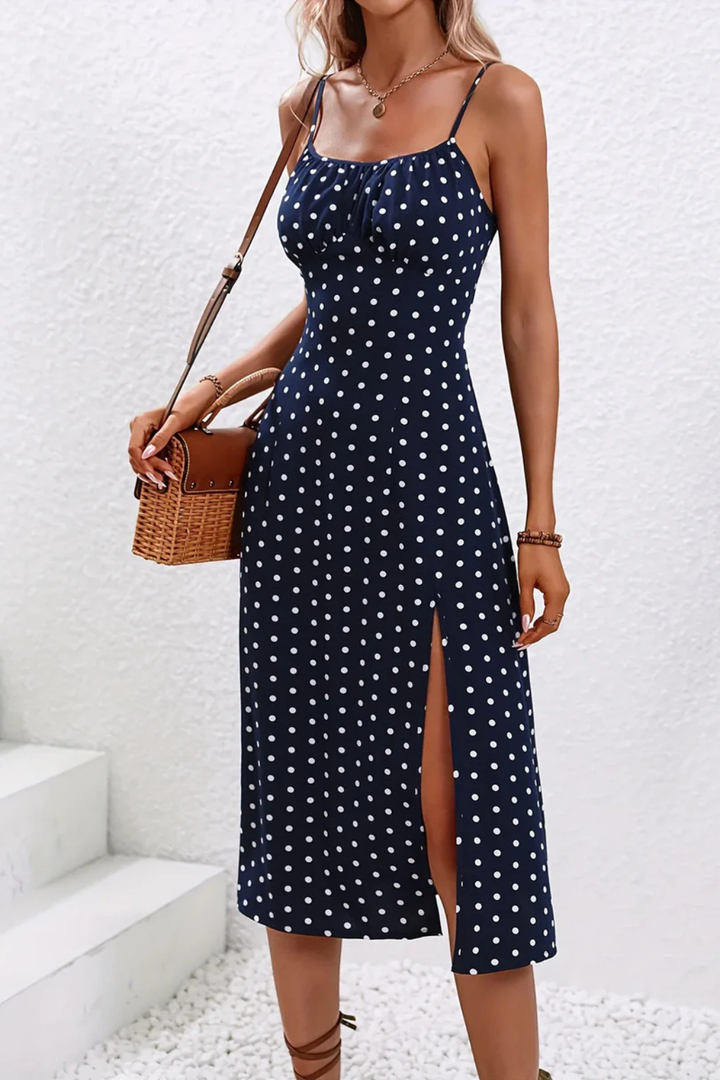 Floral Midi Slip Dress Spaghetti Strap Side Split Summer Holiday