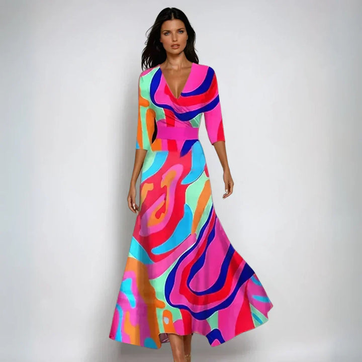 Eliana Elegant Floral A-Line Dress, view 5 - Elena Harper