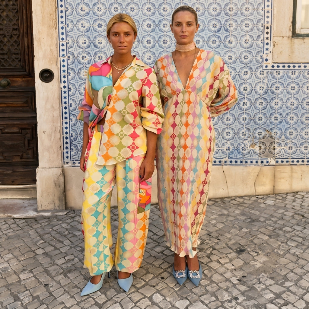 Multicolour Print Balloon Sleeve Maxi Dress