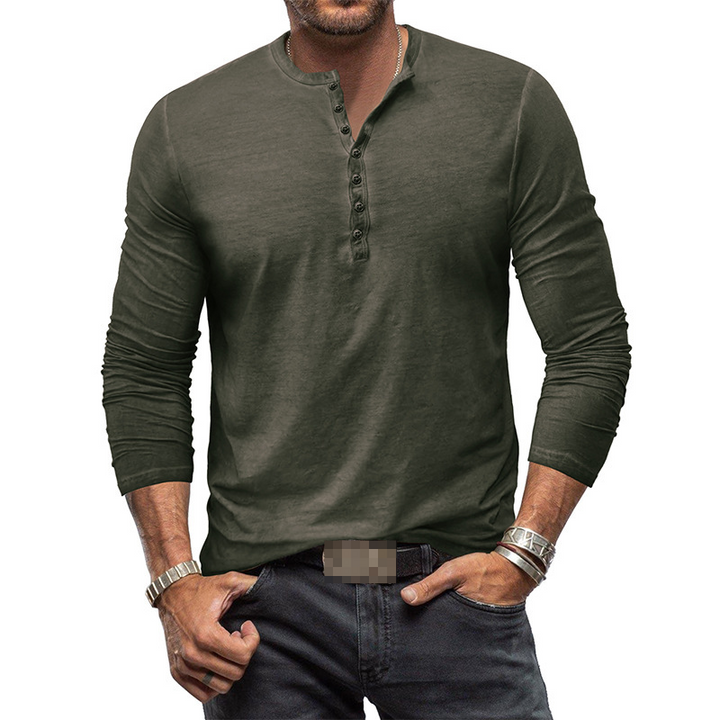 Men's Long Sleeve Henley Shirt for Versatile Style
