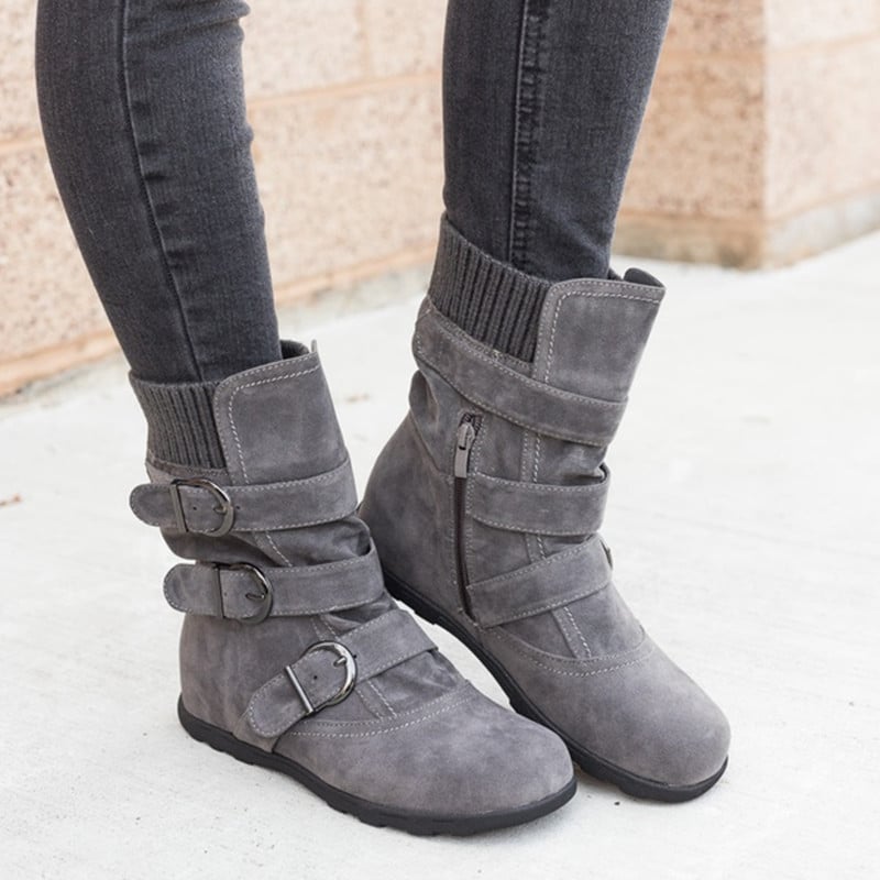 Women's Casual Boots with Buckles and Suede Detail - Amelie